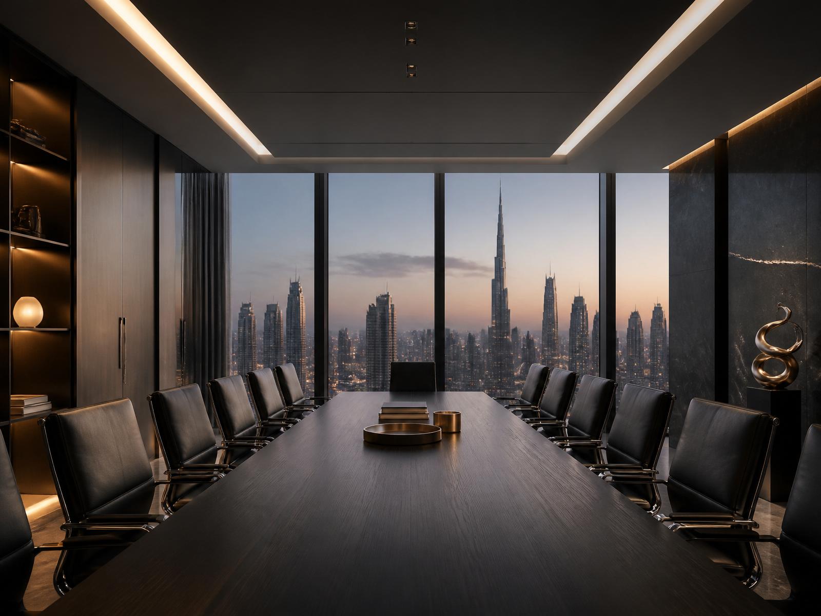 Executive boardroom overlooking the Dubai skyline